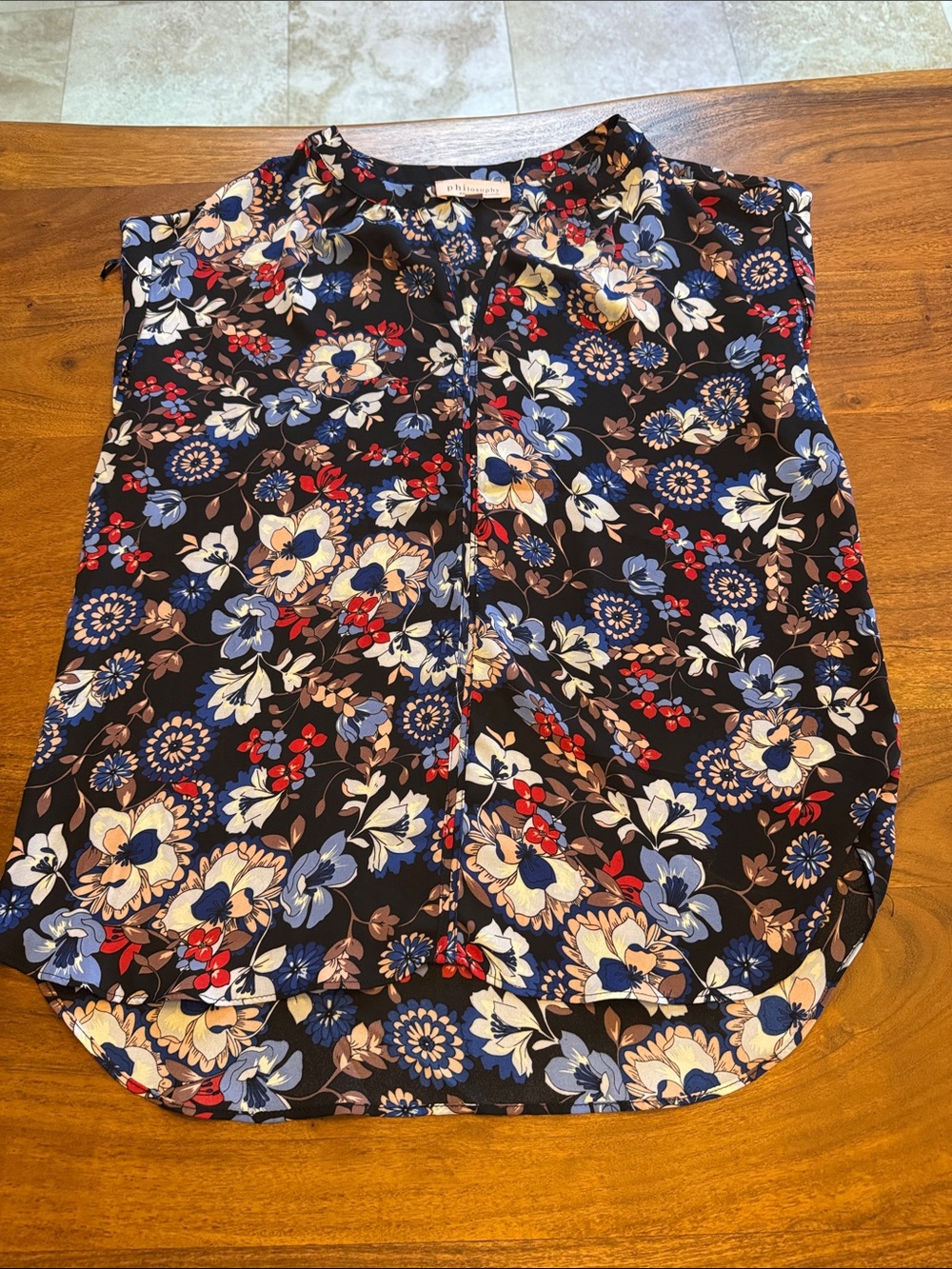 Philosophy Floral Sleeveless Top in Black, Blue & Red